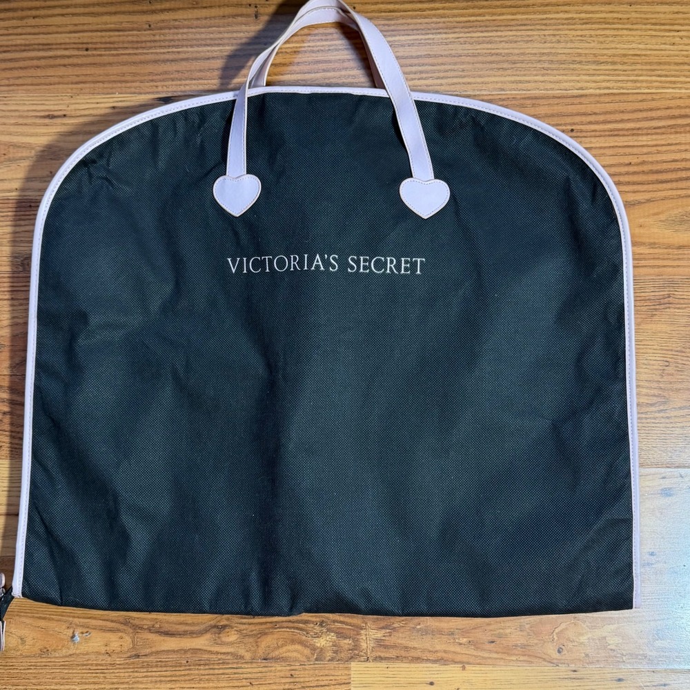 Victorias Secret Garment Bag Black Pink Heart Print Foldable Travel Suit Cover